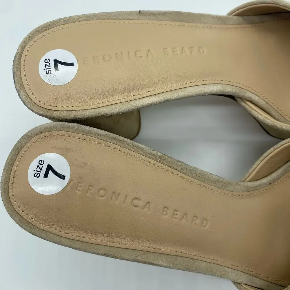 Veronica Beard Tan Suede Dali Strappy Peep Toe Chunky Heel Sandals Women size 7